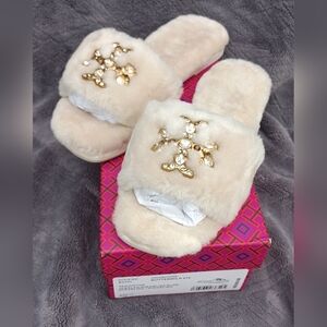 Tory Burch Buttermilk Jeweled Shearling Slides NIB Size 7.5 Style No. 87771